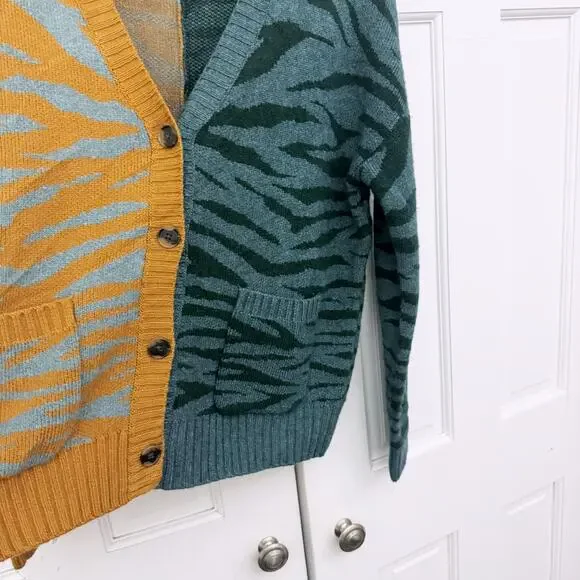 Rachel Antonoff Colorblocked Cori Zebra Print Cardigan (Medium) - Picture 2 of 6